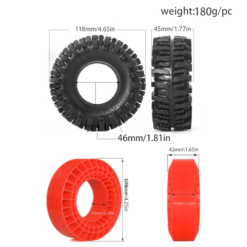 REDSPIDER • 1.9 Crawler Tires(4PCS) Silicone Rubber Insert Mud 1.9 Tires OD 4.65‘’ for 1/10 RC Crawler Car TRX4 TRX6 Axial SCX10 90046 SCX10 III AXI03007 Tamiya CC01 D90 D110