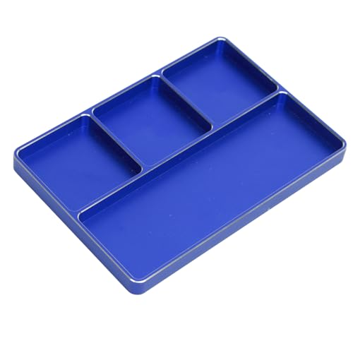 POCREATION RC Screw Tray Aluminum Alloy Magnetic Parts Organizer with 4 Grids 128 X 90 X 9.5 Mm for RC Car Plane Helicopter Boat Repair Workbench Use (Blue) - color: Blue