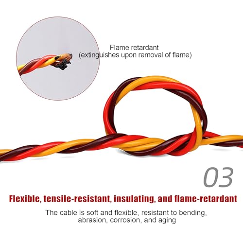 RC Servo Extension Wire 26AWG 22AWG Twisted Cable Tinned Copper Signal Line Silicone Insulated Flexible Lead for RC Plane Car Boat Model Electronics(Black-red-White(26AWG),50FT) - color: Black-red-white(26AWG), size: 50FT