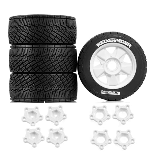REDSPIDER 1/8 1/10 1/7 RC On Road Tires OD 3.94'' and Rally Racing Wheels 12mm 14mm 17mm Hex for 1:8 1:7 1:10 Street Touring Drift Car ARRMA Typhon 6S Losi Kyosho Tamiya TT02 HPI WR8 HSP 4PCS (White) - color: White