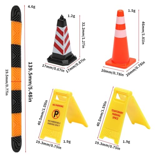 Mini Traffic Signs and Speed Bumps for 1/18 1/24 1/30 RC Cars | Miniature Plastic Road Cones, Parking Signs, Speed Bump,Garage Diorama, Scene Setup & Decoration,Simulated Traffic