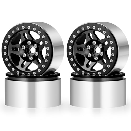 4PCS Aluminum 2.2 Beadlock Wheels for 1/10th RC Crawler Car Wraith RR10 SCX10 TRX4 (Black) - color: Black