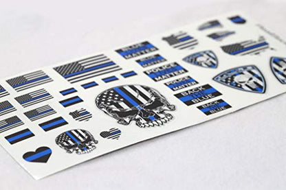 1:10 Scale Police Thin Blue Line RC Sticker Sheet – 33 Die-Cut Vinyl Decals for RC Cars, Trucks & Dioramas