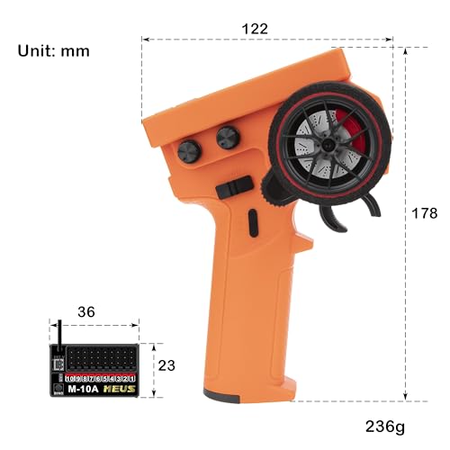 MEUS RACING ME-10B RC Transmitter 10 Channels 2.4GHz and Receiver with Coach Mode for 1/8 1/10 1/18 1/24 RC Crawler Car Boat TRX4 TRX4M SCX10 SCX24 Upgrades Parts (Orange) - color: Orange