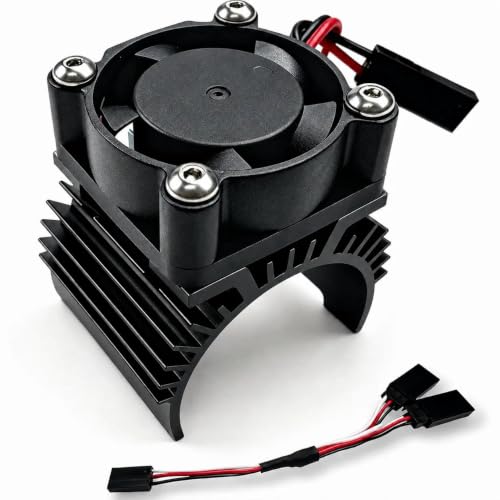 Aluminum 380/390 Motor Heatsink Cooling Fan with Y Cable Dupont Fits for 16101 16102 16103 16104 16106 16201 SCY JJRC C8805 MJX HBX HSP Wltoys Himoto Redcat 1/16 1/18 RC Car (Black) - style: Black