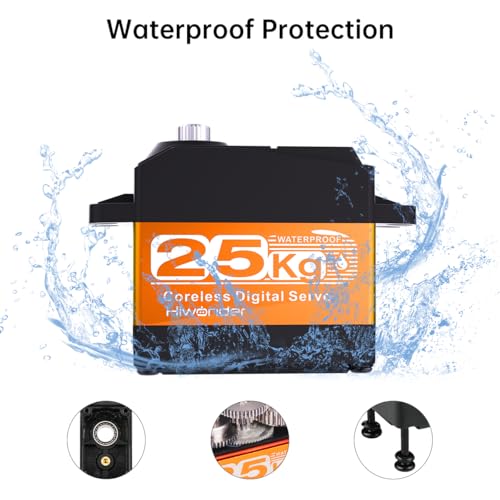 Hiwonder 25KG Servo Motor Waterproof High Torque Servo, High-Speed Coreless Motor Full Metal Gear Steering Servo for 1/6 1/8 1/10 1/12 RC Robot, with 25T Servo Horn, Control Angle 270°