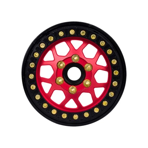 4pcs CNC Aluminum 1.9 Beadlock Wheel Hub Rim for 1/10 RC Crawler Car SCX10 RC4WD D90 TRX4 Capra VS4-10 CC01 LCG Tires Upgrades (Red) - color: Red