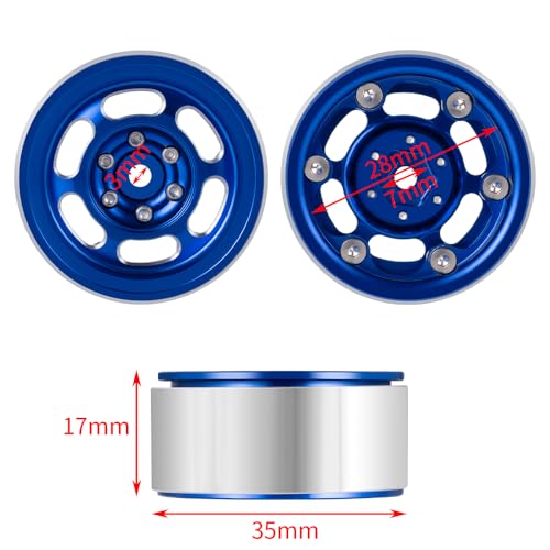 MOHERO 4Pcs 1.3 RC Beadlock Wheel Rims for 1/18 1/24 RC Crawler TRX4M Axial SCX24 Redcat Ascent-18 Upgrade Parts (Blue) - color: Blue