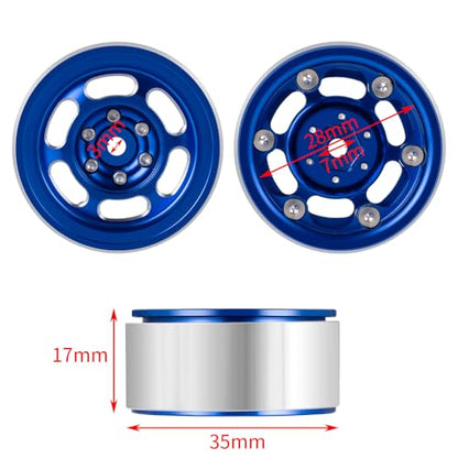 MOHERO 4Pcs 1.3 RC Beadlock Wheel Rims for 1/18 1/24 RC Crawler TRX4M Axial SCX24 Redcat Ascent-18 Upgrade Parts (Blue) - color: Blue