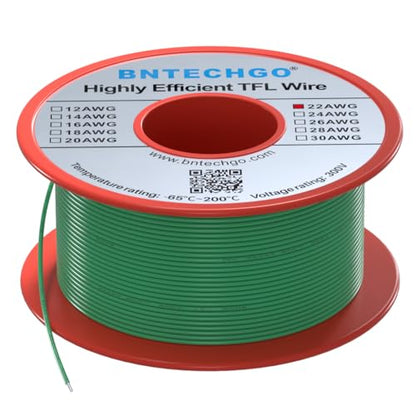 BNTECHGO 22AWG FEP Teflon Coated Wire Green 50ft Tin-Plated Copper | 22 Gauge Strands Wire High-Temp FEP Insulation, -65°C to 200°C Rated, Aerospace Wiring, Medical Wiring, Scientific Equipment - size: 50ft Green