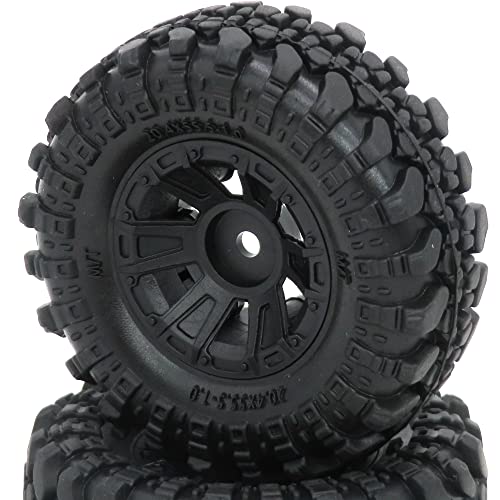 HOBBYSOUL 1.0 Crawler Tires Mounted on 1.0 Beadlock Wheels 7mm Hex, SCX24 Tires and Wheels (with Heavy Duty Metal Middle Rings, 21g/Ring) for 1/24 RC Crawler Axial SCX24 90081 AXI00001, (4-Pack)