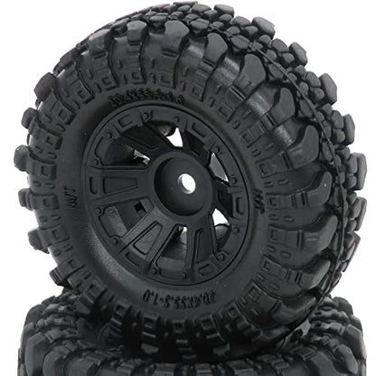 HOBBYSOUL 1.0 Crawler Tires Mounted on 1.0 Beadlock Wheels 7mm Hex, SCX24 Tires and Wheels (with Heavy Duty Metal Middle Rings, 21g/Ring) for 1/24 RC Crawler Axial SCX24 90081 AXI00001, (4-Pack)