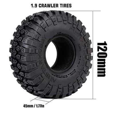 4PCS RC Crawler 120mm Rubber Tires 1.9 inch Wheels Tyres Set for 1:10 RC Rock Terrain Crawler Car for TRX-4 Axial SCX10 90046 CC01 D90 D110 TF2 Tamiya Parts - color: 120mm