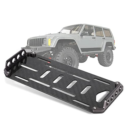 RC Battery Mounting Plate Set, RC Battery Tray with Electricity Tester, Carbon Fiber Batteries Mount Plate with Strap Replacement for SCX10 1/10 Crawler Car, 6x2.4x0.6in