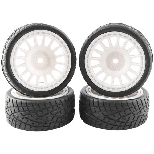 1/10 Scale OD2.55 RC On Road Touring Racing Tires 12mm Hub Wheel Hex Compatible with Traxxas 4 Tec 2.0 Tamiya TT01 XV01 Kyosho WR8 Sakura WLtoys HPI 1/10 Arrma Grom RC Cars(White) - color: White