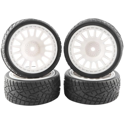 1/10 Scale OD2.55 RC On Road Touring Racing Tires 12mm Hub Wheel Hex Compatible with Traxxas 4 Tec 2.0 Tamiya TT01 XV01 Kyosho WR8 Sakura WLtoys HPI 1/10 Arrma Grom RC Cars(White) - color: White
