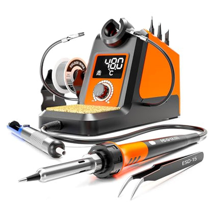 Digital Soldering Iron station Kit, 2 Auxiliary Clamps, 5 Soldering Iron Tips, Solder Wires, Solder Suckers, Stainless Steel Tweezers, and a Phillips Start, soldering station - color: 988d