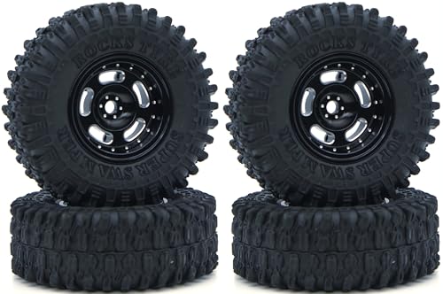 RC 1.0 Aluminium Beadlock Wheel and Tire Set For SCX24 1/24 1/18 RC Crawler FK1001(Black) - color: TW1001 Black