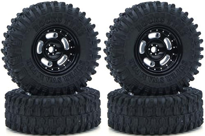 RC 1.0 Aluminium Beadlock Wheel and Tire Set For SCX24 1/24 1/18 RC Crawler FK1001(Black) - color: TW1001 Black