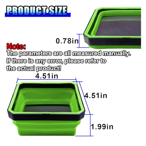 3PCS Magnetic Foldable Tray, Collapsible Tool Organizer Tray Set with Magnetic Base, 4.5 Inch Square Auto Parts Silicone Bowl, Car Storage Accessories for Holding Nuts, Bolts, Small Parts