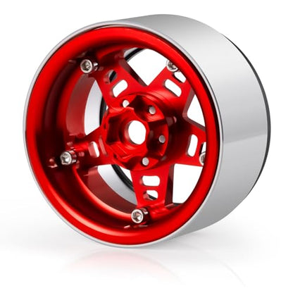 4Pcs Metal 2.2" Beadlock Wheel Rim Set 35mm, Red + Black | Upgrade Parts, For 1/10 Axial SCX10 90046 TRX4 D90, RC Crawler Car - color: Red + Black