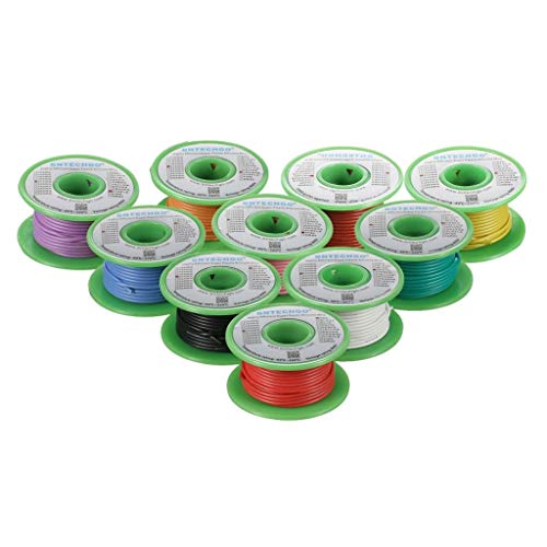 BNTECHGO 20 AWG Silicone Wire Kit 10 Color Each 30ft Stranded Tinned Copper | Flexible 20 Gauge Stranded Wire Silicone Rubber Insulation For RC Models, Drone, Robot, Battery, EV Charger, 3D Printer, DIY - size: 10 Colors Each 30ft, style: 20 AWG silicone