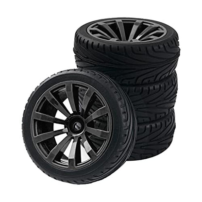 10-Spoke RC 12mm Hex Hub Wheel Rims & Rubber Tires Compatible with HSP Tamiya HPI Kyosho 1/10 On-Road Touring Car,WLtoys 1/14 144001 Traxxas 1/16 Slash RC 1/18 A959B Buggy (Black) - color: Black