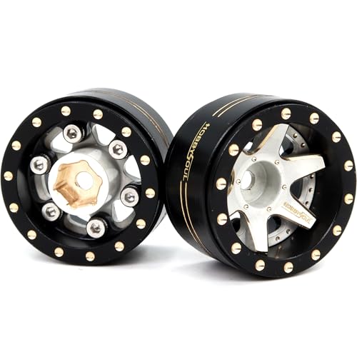 HOBBYSOUL Adjustable Offset Brass 1.0 Beadlock Wheels Negative Offset Heavy 1.0 Rims for RC Micro Crawler 1/18 TRX4M Axial SCX24 90081, (4-Pack) - color: Black & White