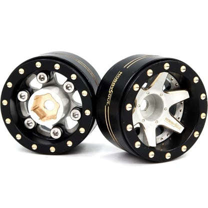 HOBBYSOUL Adjustable Offset Brass 1.0 Beadlock Wheels Negative Offset Heavy 1.0 Rims for RC Micro Crawler 1/18 TRX4M Axial SCX24 90081, (4-Pack) - color: Black & White