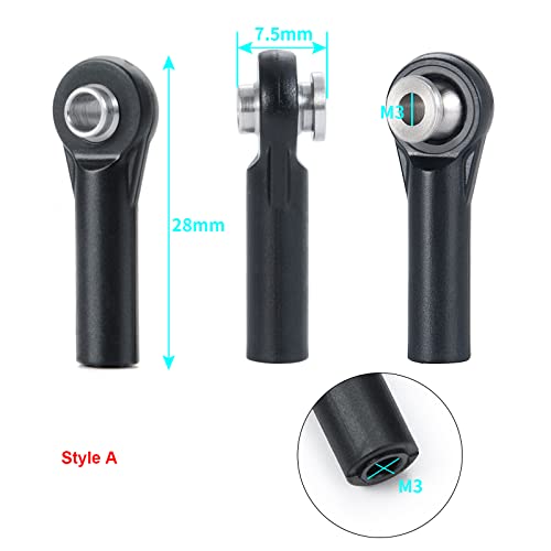 QUE-T 10pcs M3 Plastic Ball Head Link Rod Ends Joint Linkage for 1/10 RC Axial SCX10 Crawler Car (A) - style: A