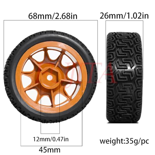 fujita 1/10 RC ON-Road Rubber Racing Tire Rim 68mm OD for 1/10 RC Rally Car Tamiya XV01 XV02 TT02 PTG HSP RGT Kyosho FAZER MK2 PTG （Brown A） - color: Brown a