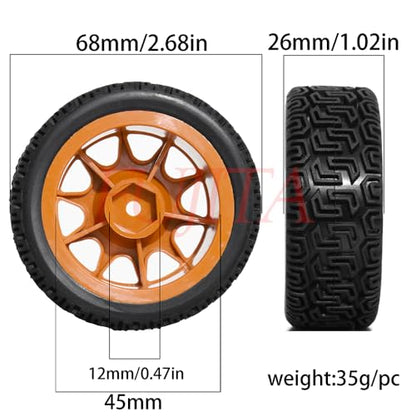 fujita 1/10 RC ON-Road Rubber Racing Tire Rim 68mm OD for 1/10 RC Rally Car Tamiya XV01 XV02 TT02 PTG HSP RGT Kyosho FAZER MK2 PTG （Brown A） - color: Brown a
