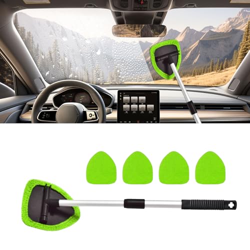 Car Wash Brush with Long Handle, Windshield Cleaning Tool, Car Washing Mop Kit Mitt Sponge Car Cleaning Supplies Kit, Microfiber Towel Gloves Universal for Cars RV SUV Truck Office (Green) - color: Green