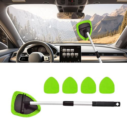 Car Wash Brush with Long Handle, Windshield Cleaning Tool, Car Washing Mop Kit Mitt Sponge Car Cleaning Supplies Kit, Microfiber Towel Gloves Universal for Cars RV SUV Truck Office (Green) - color: Green