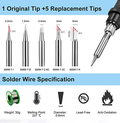 Preciva 927II Soldering Station, 120W MAX Soldering Iron Set with 5 Extra Iron Tips, Adjustable Temperature 194°F to 896°F, Auto Standby,°C/°F Conversion,Tip Cleaner - size: 927II