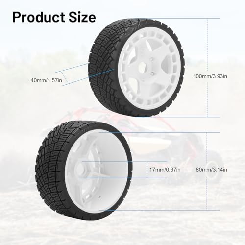 1/8 1/7 RC On Road Tires, daitoku 17mm Hex RC Car Tires and Wheels for 1/8 1/7 ARRMA Losi Kyosho GT2 W10 Tamiya HPI WR8 HSP - White