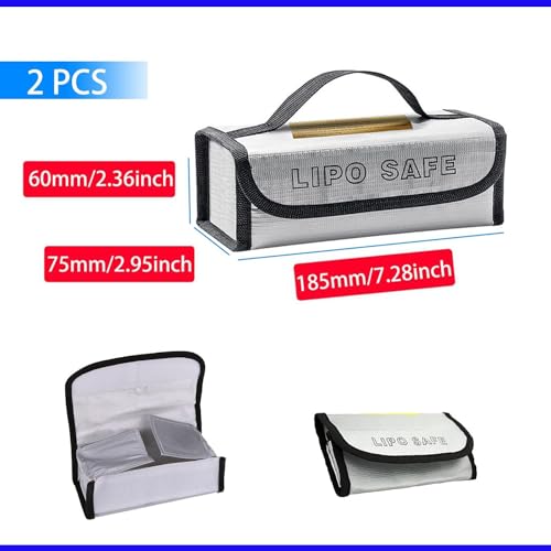2PCS 185x60x75mm Lipo Safe Bag Fireproof Explosionproof Bag Safe Accessories for Hobby Remote & App Controlled Vehicle Lipo Batteries Storage and Charging, bag185