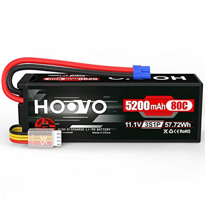 HOOVO 11.1V 3S Lipo Battery 5200mAh 80C Hard Case with EC3 Connector | for RC Car Boat Truck Heli Airplane Hobby FPV Racing