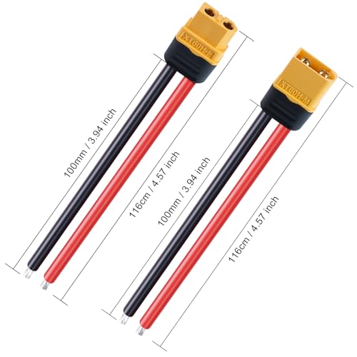 3 Pairs XT-60 XT60H Connector Plug Cable Male Female Connector Pigtail with 10cm 12AWG Silicone Wire Cable for RC Lipo Battery FPV Drone Car Boat - size: XT60H-10cm 12AWG