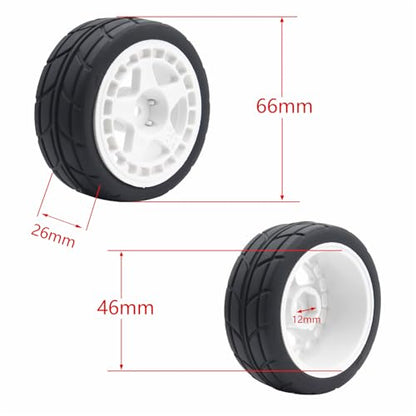 66mm 4PCS 1/10 RC On-Road tires and Hard Plastic wheels set Hex 12mm For WRC Drift Car Conversion 1/10 RC On-Road Car Traxxas Tamiya FW06 TT02 HPI HSP 94122 Kyosho%T066 (white) - color: white