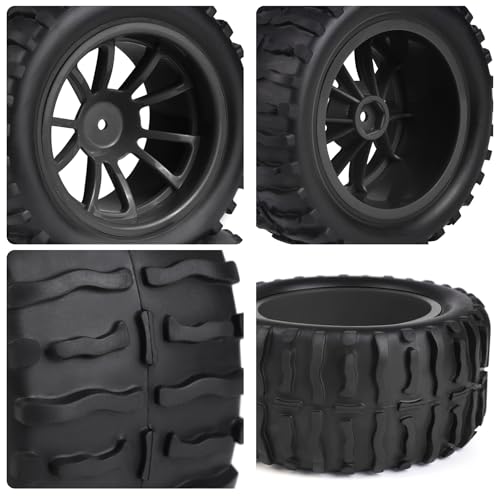 Hosim 55 * 115 mm RC Tires, All Terrain Soft Tire Mounted on 12mm Hex Wheels (Set of 4) for 1/10 RC Cars (Black Wheel hub) - color: Black