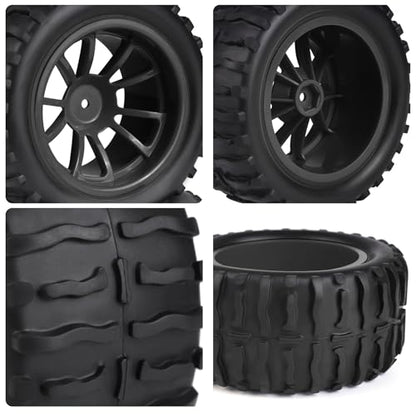 Hosim 55 * 115 mm RC Tires, All Terrain Soft Tire Mounted on 12mm Hex Wheels (Set of 4) for 1/10 RC Cars (Black Wheel hub) - color: Black