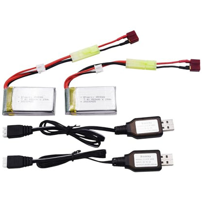 Blomiky 2 Pack 7.4V 850mAh 6.29Wh Li-PO Rechargeable Battery with Mini Tamiya Plug Suitable for 1/18 Scale 9310YL 9310 9301E 9302E 9303E 9034E 9305E RC Car Truck / 9300 850 2