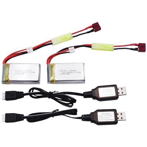 Blomiky 2 Pack 7.4V 850mAh 6.29Wh Li-PO Rechargeable Battery with Mini Tamiya Plug Suitable for 1/18 Scale 9310YL 9310 9301E 9302E 9303E 9034E 9305E RC Car Truck / 9300 850 2