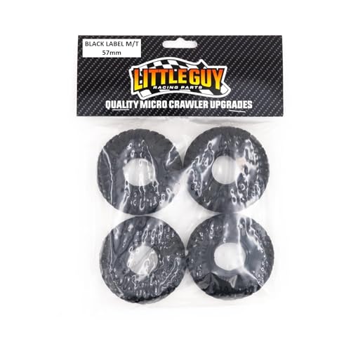 Little Guy Racing Parts Black Label M/T (57mm) 1.0 Inch Tires Compatible with 1/24 RC Axial SCX24, RGT, Element, Enduro, URUAV (4 Tires per Order), Black, 57mmx19mmR1 + Free LGRP Sticker