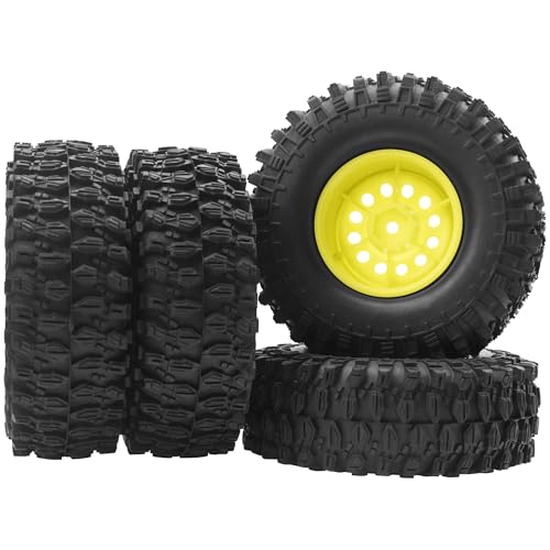 RC 1/10 1.9" Rubber Tires OD 108mm & 12mm Hex Hub Wheel Rims Compatible with Axial SCX10 90046 AXI03007 Traxxas TRX4 Tamiya CC01 D90 TF2 HSP 1/10 RC Crawler Car (Yellow) - color: Yellow