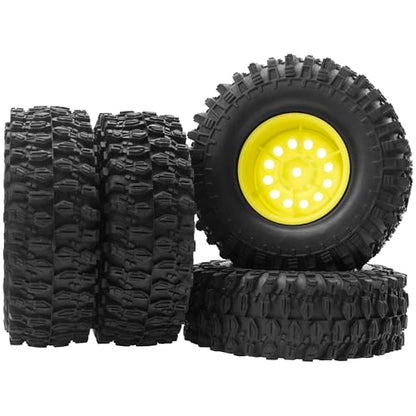 RC 1/10 1.9" Rubber Tires OD 108mm & 12mm Hex Hub Wheel Rims Compatible with Axial SCX10 90046 AXI03007 Traxxas TRX4 Tamiya CC01 D90 TF2 HSP 1/10 RC Crawler Car (Yellow) - color: Yellow