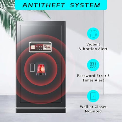 6.5 Cuft Biometric Safe,Home Safe with Fireproof Waterproof Bag,Anti-Theft Digital Security Lock Box with Smart Alert System,Removable Shelf,Built-in Drawer,Personal Document Safes for Money Jewelry - size: 6.5 CuFt