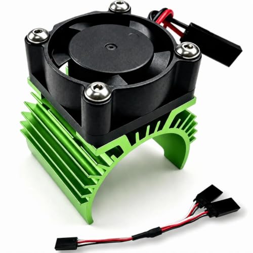 Aluminum 370/380/390 Motor Heatsink Cooling Fan with Y Cable Dupont Fits for 16101 16102 16103 16104 16106 16201 SCY JJRC C8805 MJX HBX HSP Wltoys Himoto Redcat 1/16 1/18 RC Car, (Green) - style: Green