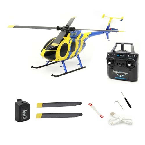 RC ERA C184 MD500 100 Size | 6-Axis Gyroscope 4CH RTF Optical Flow Sensor & Upgraded Transmitter, Beginner-Friendly Electric RC Helicopter - color: ERA-C184-YB (Yellow-Blue)
